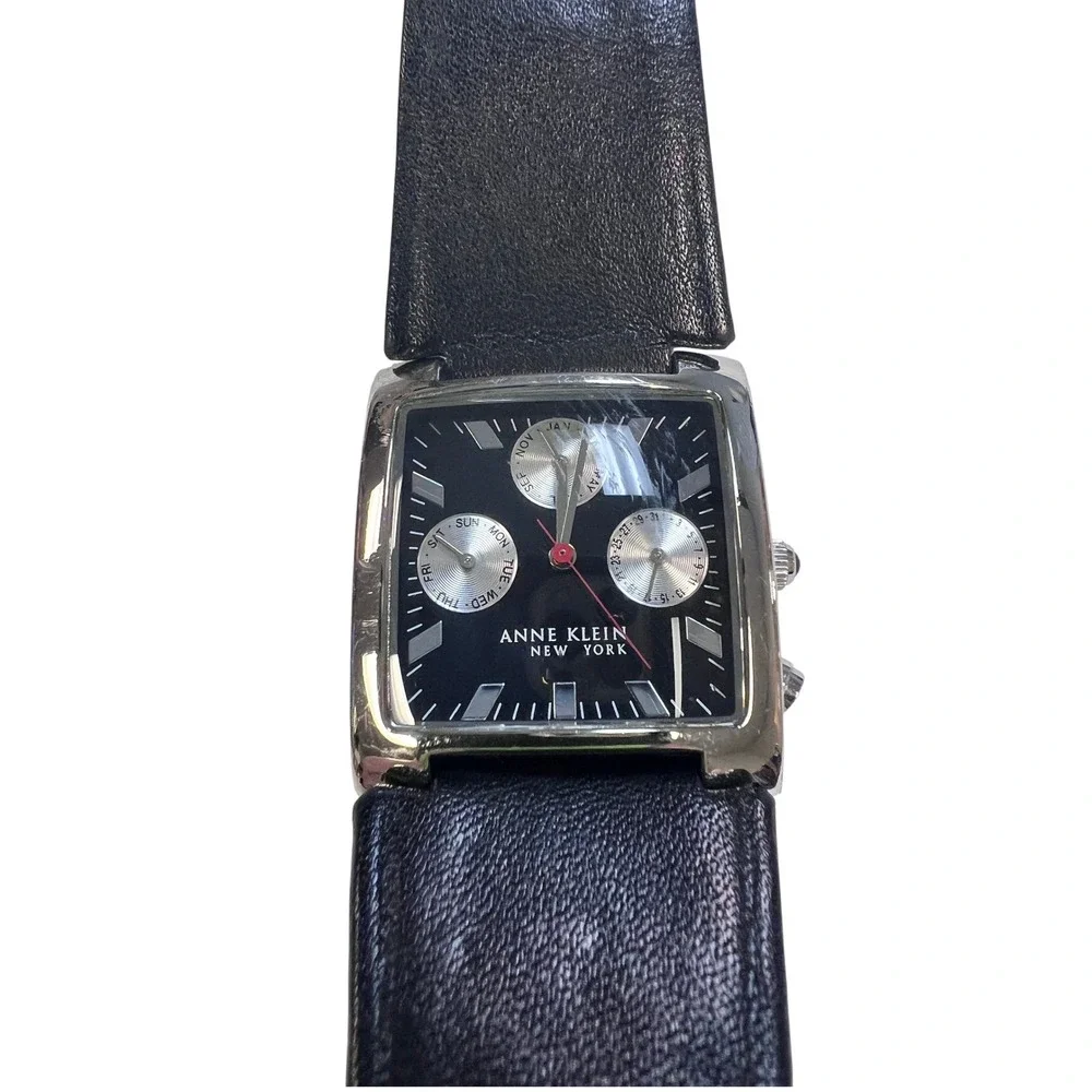 Anne Klein Wrist Watch OS Blck Good Leather Strap 12/7619 Swiss Movt Rectangular
